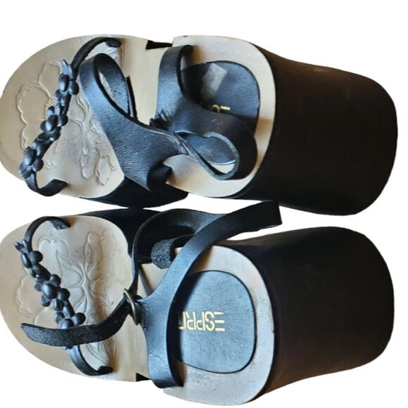 ESPIRIT FLORAL SANDLES SIZE 10 BLACK PLATFORMS - Picture 3 of 5